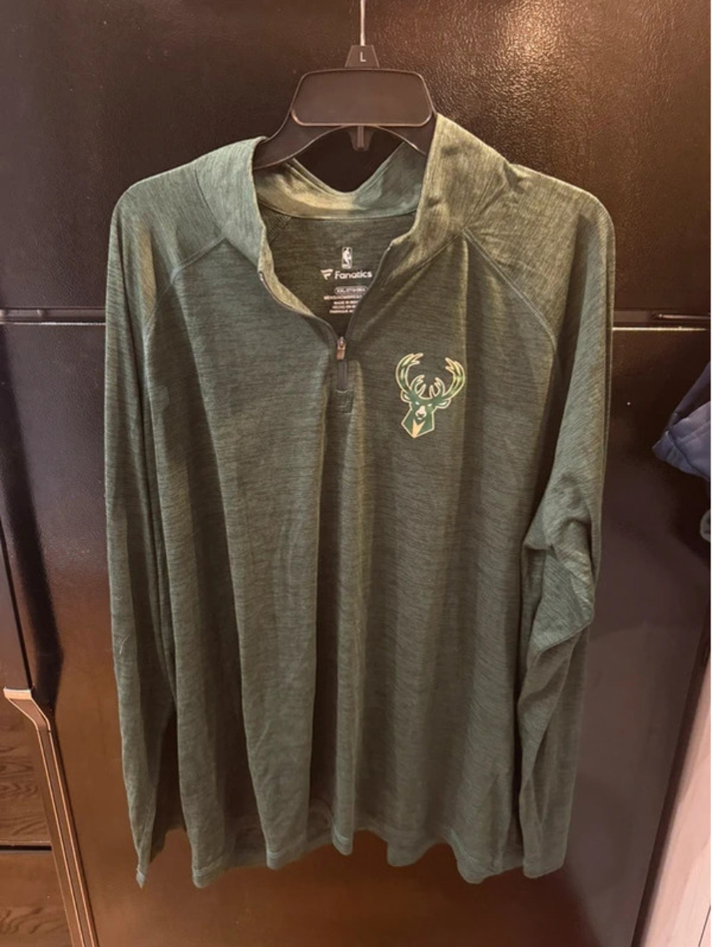 Fanatics Milwaukee Bucks Quarter Zip Pullover Mens XXL Heather Green Lightweight
